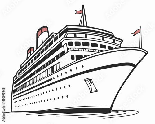 Cruise Ship Vector Illustration Classic Ocean Liner Vessel Drawing Line Art