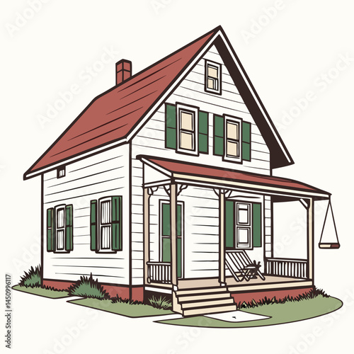 Charming Two Story House With Porch Illustration Perfect For Architectural Design