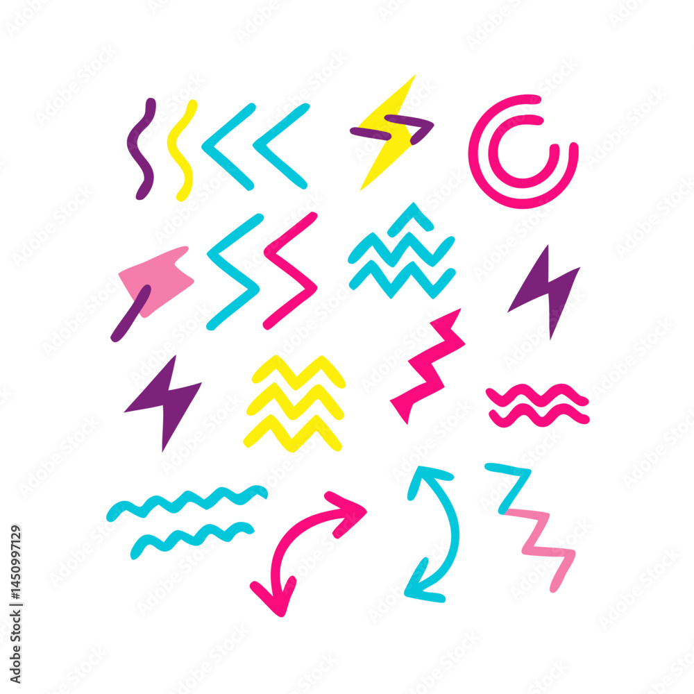 Vibrant Geometric Elements In Retro Style On Black Background Design Template Vibrant Geometric Elements In Retro Style On Black Background Design Template