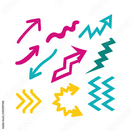 Colorful Hand Drawn Arrows On Black Background For Creative Designs