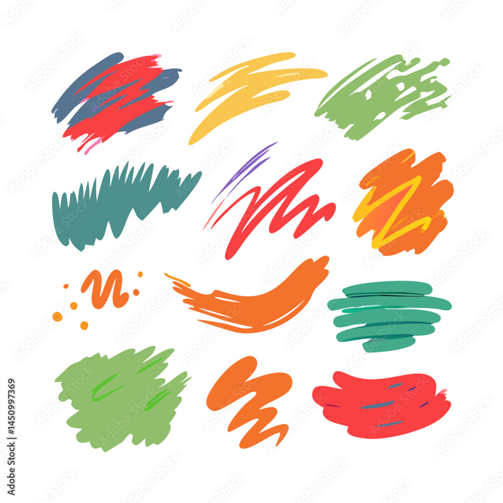 Collection Of Colorful Hand Drawn Brush Strokes And Scribbles On Black Background Collection Of Colorful Hand Drawn Brush Strokes And Scribbles On Black Background