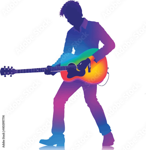 Guitarist Silhouettes, Colorful Music, Vector Set