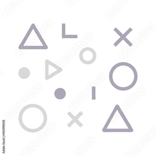 Abstract Minimalist Geometric Pattern Of Lilac Shapes On Black Background
