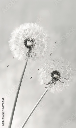 Wallpaper of flying dandelion plant with a beautiful nature background Generate AI