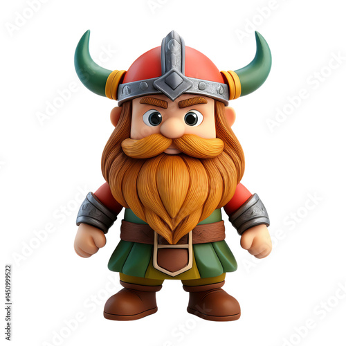 Cartoon Viking Character with Horned Helmet and Orange Beard, isolated on transparent background