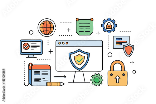 cybersecurity line icons for online safety icon set