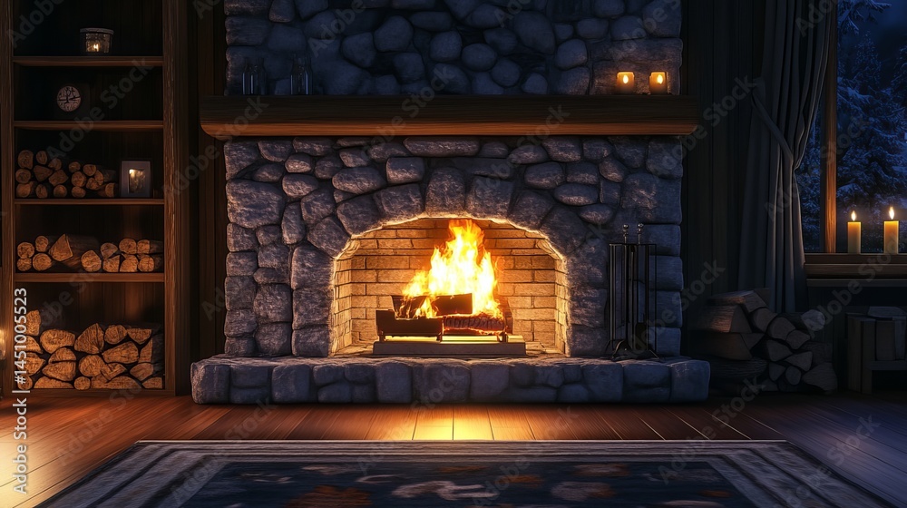 burning fireplace in the house burning fireplace in the house