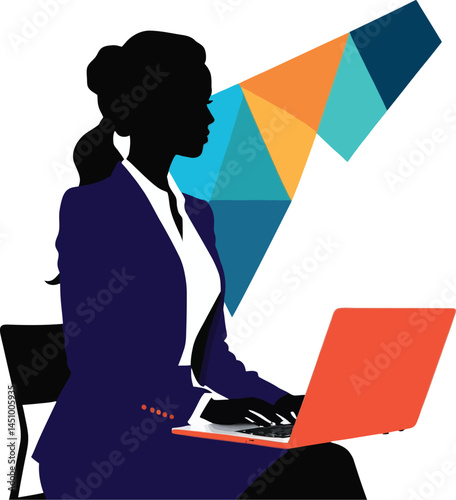 Business Women Silhouettes, Geometric Shapes, Vector Set