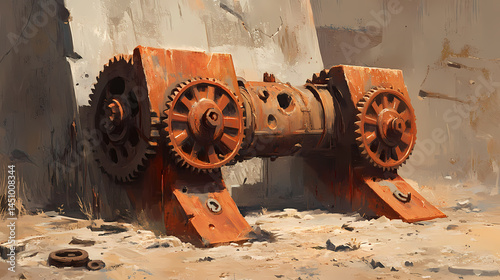 Ancient machinery: a relic of a forgotten age. obfuscate. illustration. [Corroded Realms] | Forgotten Machinery | lost gears. Illustration photo
