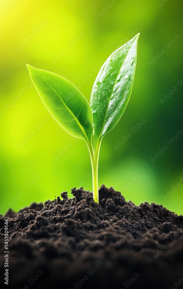 Fototapeta premium Young sprout emerging from dark soil symbolizing growth and new beginnings