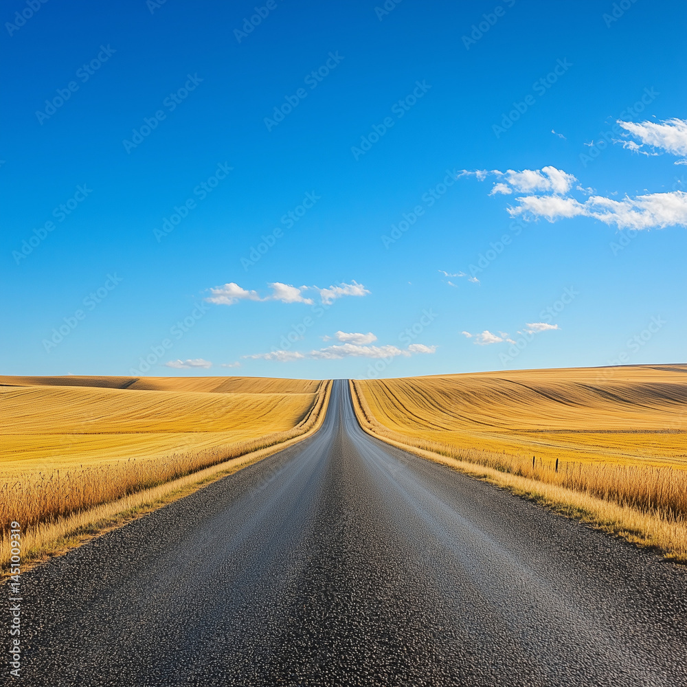 Naklejka premium Endless Road Through Golden Fields