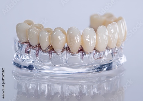 Dental prosthetics on transparent model base.