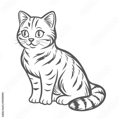 Cute American Wirehair Cat Line Art Illustration