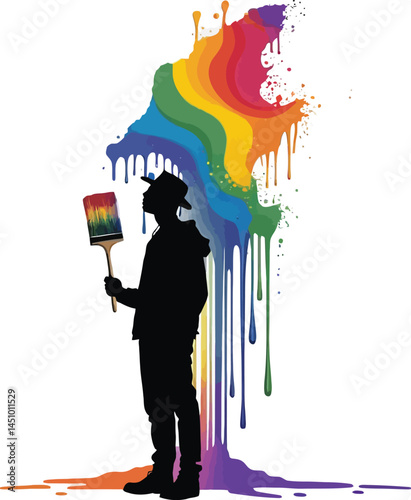 Painter Silhouettes, Rainbow Splatters, Vector Set