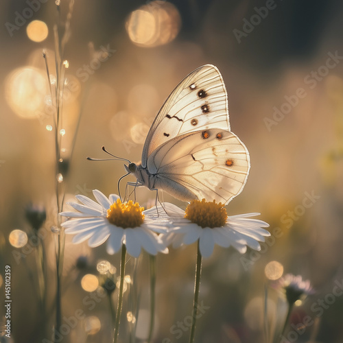 Delicate Butterfly on Daisy Meadow