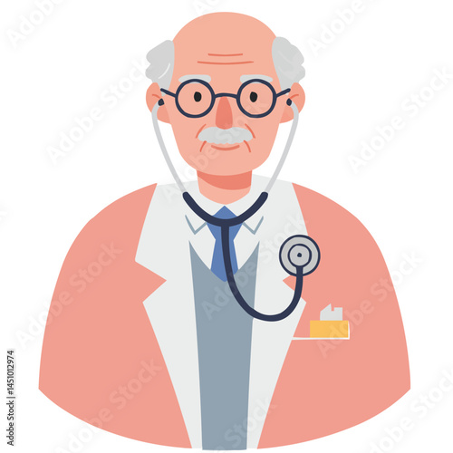 Elderly man with stethoscope - wise senior doctor with warm smile, his experienced hands and attentive gaze radiating professionalism and care.