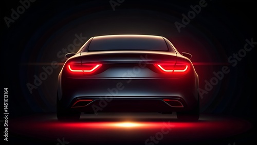 83. Car Rear View with Red Lights on Dark Banner