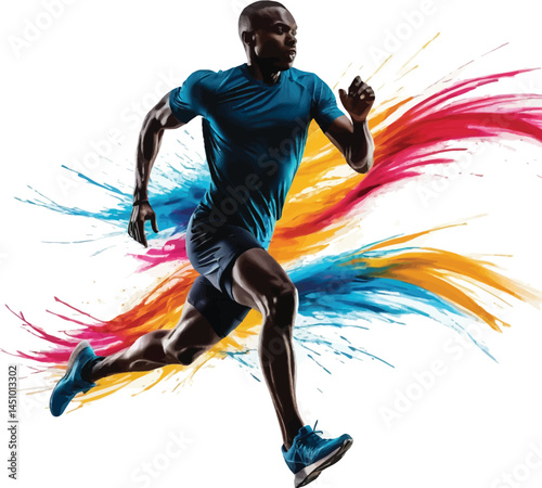 Runner Silhouettes, Colorful Energy Trails, Vector Set