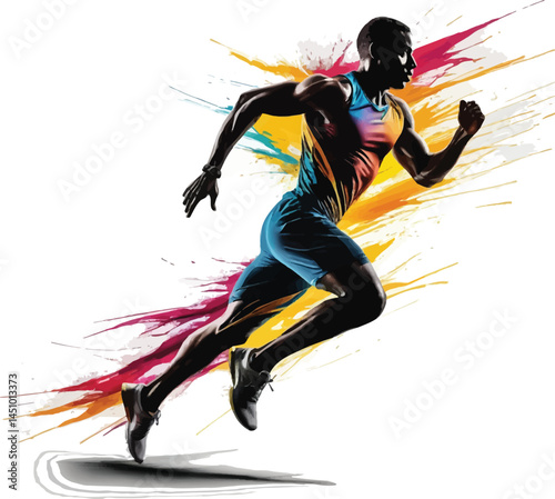 Runner Silhouettes, Colorful Energy Trails, Vector Set