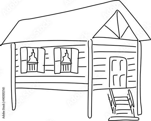 Malaysia traditional house illustration. Eid Al Fitr doodle clipart.