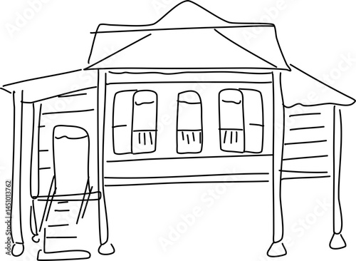 Malaysia traditional house illustration. Eid Al Fitr doodle clipart.