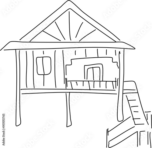 Malaysia traditional house illustration. Eid Al Fitr doodle clipart.