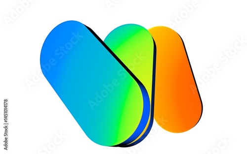 Three colorfull gass shapes vertically aligned, overlapping 3D ellipses in white, minimalist design.