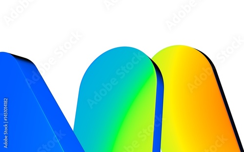Three colorfull gass shapes vertically aligned, overlapping 3D ellipses in white, minimalist design.