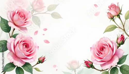 Delicate watercolor rose buds, leaves, and vines in soft pastel hues , print, romantic