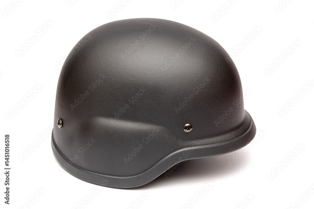 Fototapeta premium Modern army helmet on white background. Tactical combat helmet in black colour isolated on white, used in military and police operations.