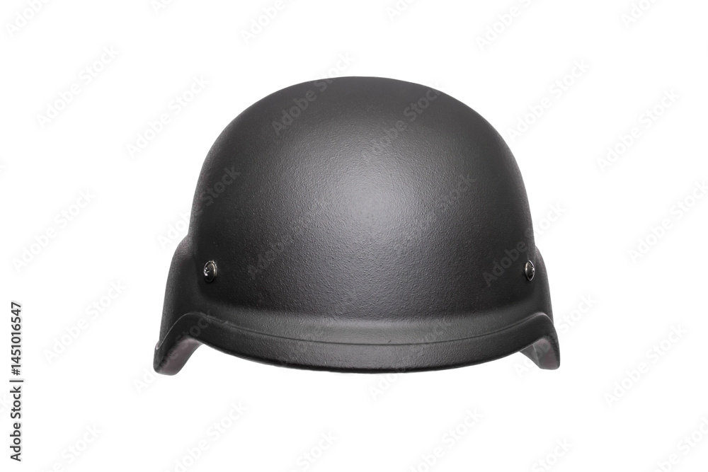 Naklejka premium Ballistic protective helmet close-up on white background. Modern army headgear made of composite materials, designed for head protection.