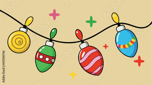 Brightly colored holiday ornaments and lights create a lively festive atmosphere perfect for winter celebrations and joyful gatherings during the holiday season