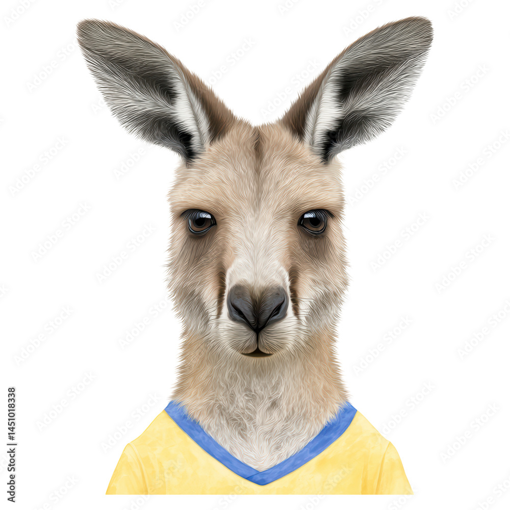 Fototapeta premium Realistic Illustration of a Kangaroo Wearing a Sports Jersey with Bright Colors on a Transparent Background, isolated on transparent background.