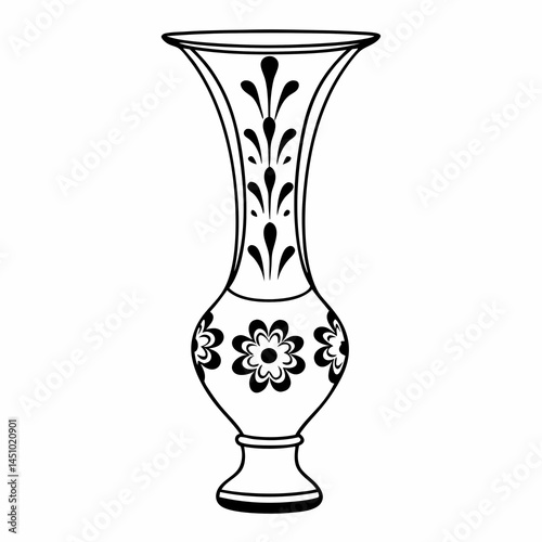 Elegant decorative vase outline - line art vector illustration in white background