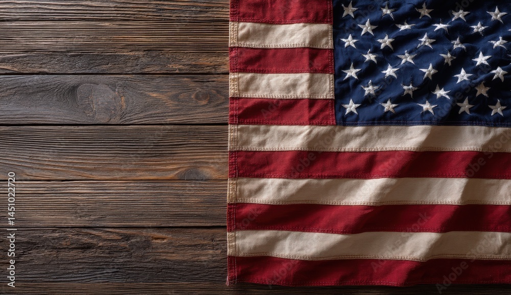 Obraz premium American flag with rustic wooden background, symbolizing patriotism and heritage.