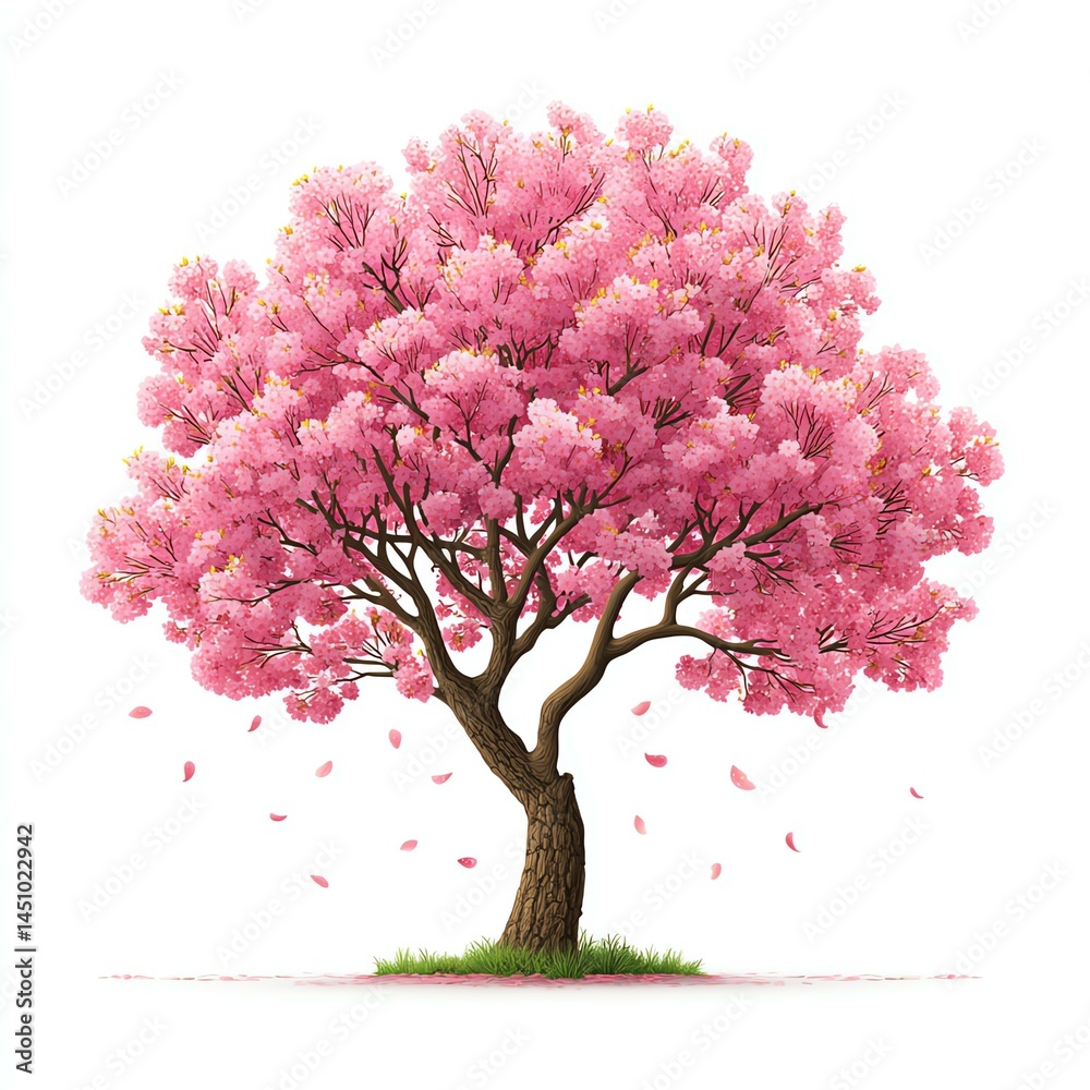 Obraz premium Pink Cherry Tree in Full Bloom Against White Background,spring