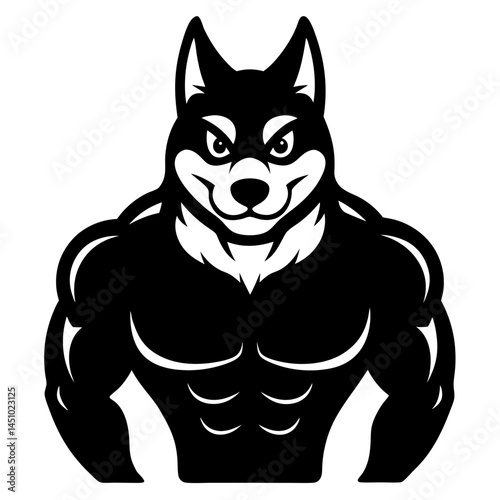 Muscular Wolf Mascot: A striking illustration features a muscular wolf, exuding strength and determination with a commanding presence and imposing physique.