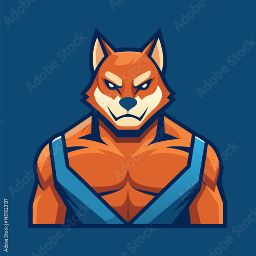Power Wolf Mascot: A captivating illustration showcasing a muscular wolf, embodying strength and determination.