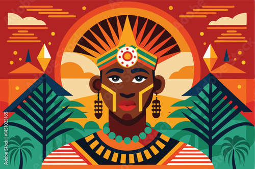 Depiction of a proud individual with traditional attire and vibrant colors representing cultural heritage in a stylized vector illustration
