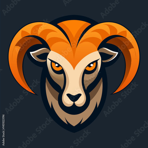 Strong Ram Head Illustration: A powerful depiction of a ram, its gaze direct and resolute, the bold lines and striking colors evoke strength and determination.