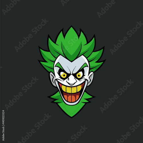 Grinning Villain: A vibrant illustration of an iconic character, featuring a menacing grin, captivating eyes, and distinctive green hair. 