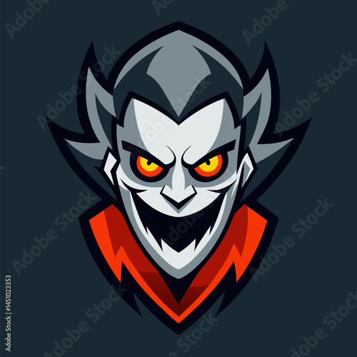 Sinister Visage: A captivating emblem of darkness and mischief, showcasing the menacing face of a vampire, meticulously rendered in a striking digital illustration.