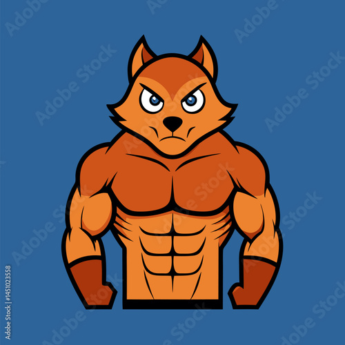 Strong Fox: An illustration of a robust fox figure with a stern expression and pronounced musculature, embodying strength, determination, and the spirit of fitness. 