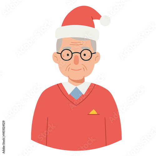 Elderly man wearing Santa hat - cheerful senior in Christmas hat radiates holiday spirit and warmth of winter celebration.