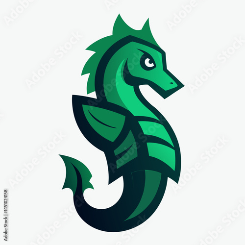 Mystical Seahorse Illustration: A captivating artistic depiction of a seahorse, rendered in vibrant shades of green and showcasing an air of aquatic mystique.