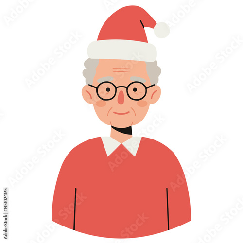 Elderly man wearing Santa hat - cheerful senior in Christmas hat radiates holiday spirit and warmth of winter celebration.