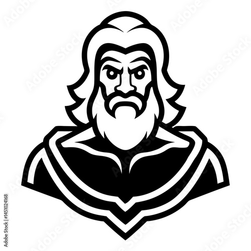 Wise Oracle Illustration: A monochrome illustration of a venerable, bearded figure, embodying wisdom and authority, with piercing eyes that convey a sense of insight and experience.