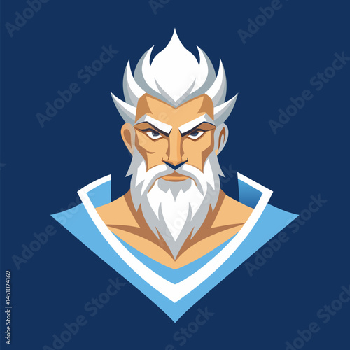 Mythical Elder: A stylized illustration of a powerful, elder figure, exuding wisdom and strength with a serene, yet commanding, gaze.