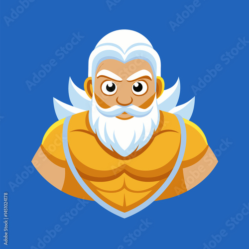 Ancient God: A regal representation of a mythological god, exuding wisdom and power against a vivid backdrop, rendered in a captivating illustrative style.