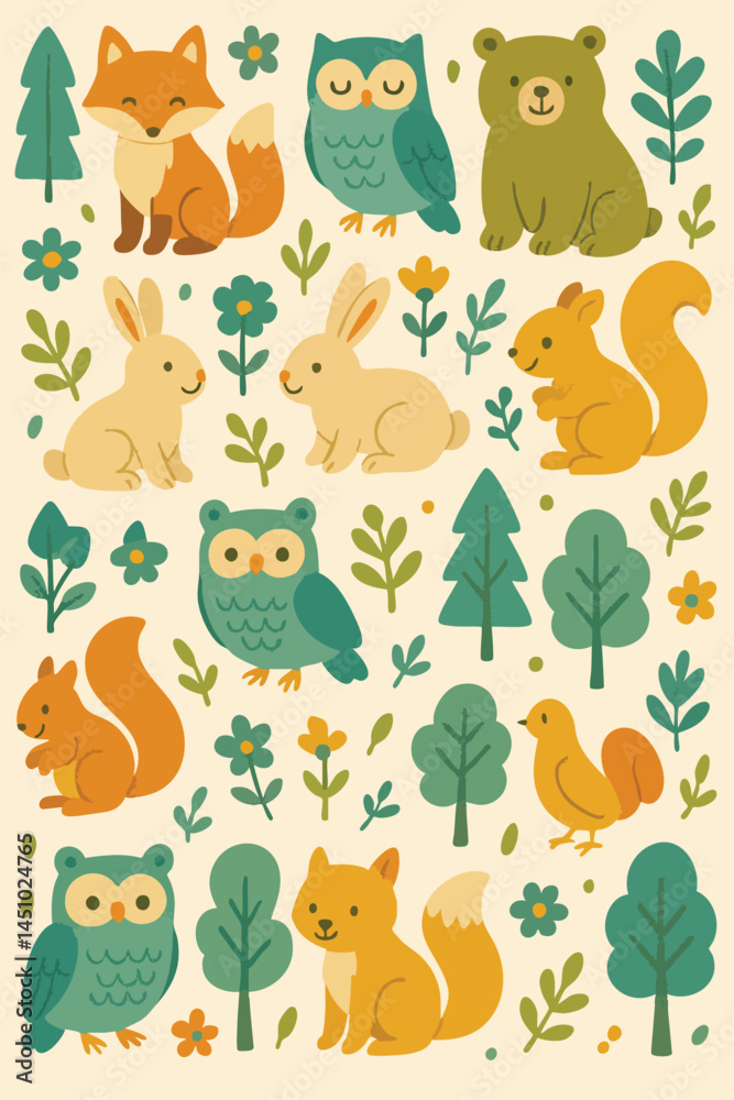 Fototapeta premium Wonderful Woodland Print Design in Vector